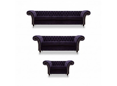 Polstermöbel Wunnzëmmer Set 3tlg Chesterfield Textilsofaen Fotellariichtung