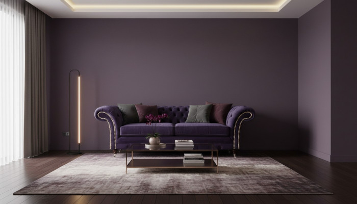 Chesterfield Lila Zweesëtzer Sofa Canapé Wunnzëmmer Nei Textilsofaen Nei