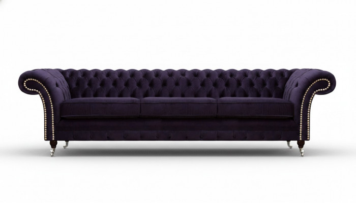 Design Chesterfield Wunnzëmmer Dräisëtzer Sofa Couch Lila Polstermöbel