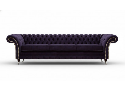 Design Chesterfield Wunnzëmmer Dräisëtzer Sofa Couch Lila Polstermöbel