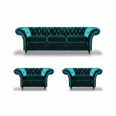 Design Chesterfield Canapé Set Dräisëtzer Canapé Sofa Set 2x Still Polster.