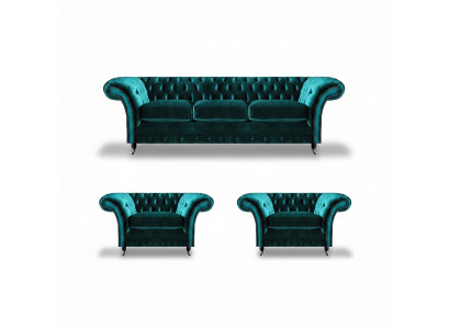 Design Chesterfield Canapé Set Dräisëtzer Canapé Sofa Set 2x Still Polster.