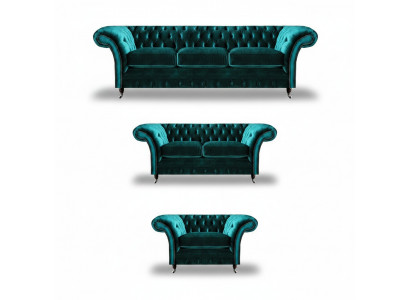 Gréng Sofa Set 3tlg Wunnzëmmer Chesterfield Polstermöbel Luxus Design Nei
