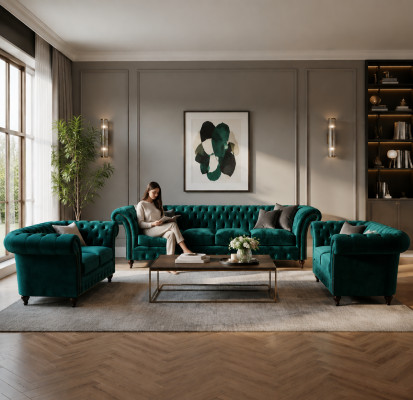 Luxus Set 3 Deeler Sofagarnitur Chesterfield Ariichtung Design Polstermöbel