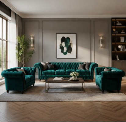 Luxus Set 3 Deeler Sofagarnitur Chesterfield Ariichtung Design Polstermöbel