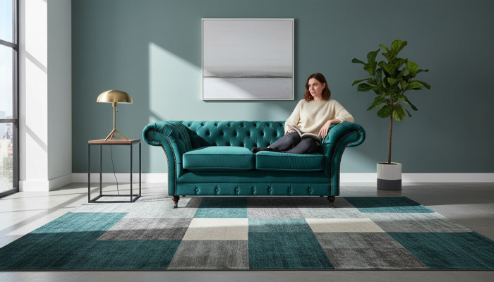 Chesterfield Design Gréng Sofa Zweisëtzer Sofa Ariichtung Polstermöbel