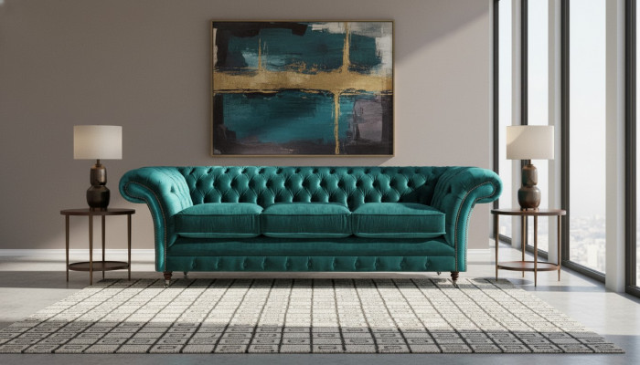 Chesterfield Sofa, Dräi-Sëtz Couch, Polsterméibel, Wunnzëmmer, Nei Miwwelen