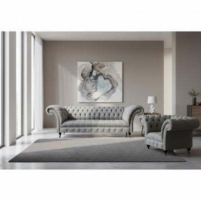 Grau dräisëtzeger Couch Sofa Wunnzëmmer Sëtz Chesterfield Polstermebel