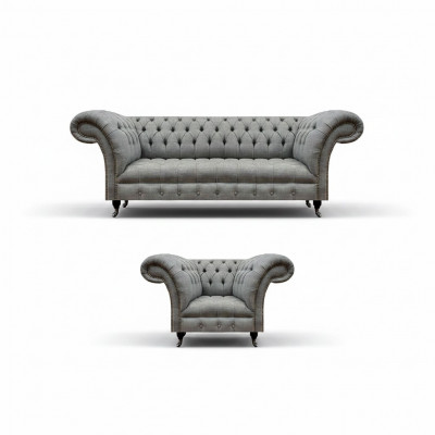Grau dräisëtzeger Couch Sofa Wunnzëmmer Sëtz Chesterfield Polstermebel