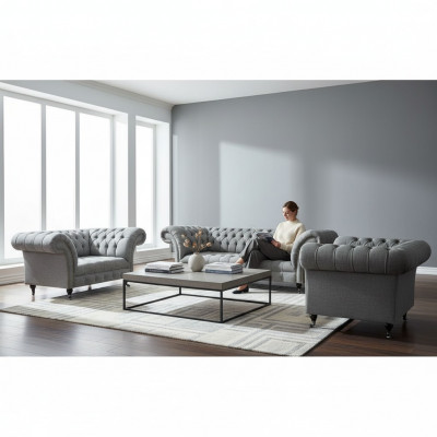 Chesterfield Sofa Set 3-deel Polstermöbel Wunnzëmmer Luxus Sëtz Ariichtung