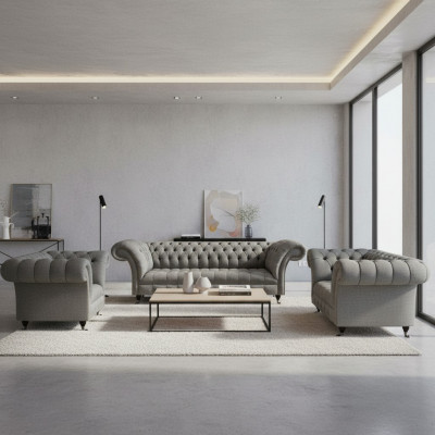 Chesterfield Sofa Set 3-deel Polstermöbel Wunnzëmmer Luxus Sëtz Ariichtung