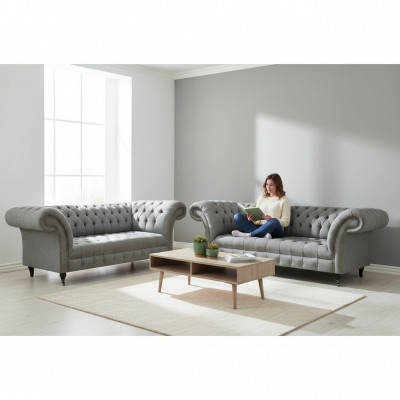 Chesterfield Gro Komplett Wunnzëmmer Drësëtzer Sofa Luxus Fautteuil Nei