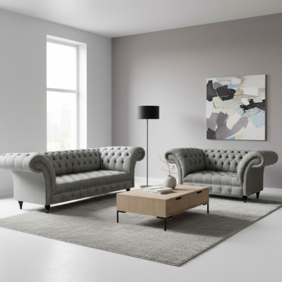 Chesterfield Gro Komplett Wunnzëmmer Drësëtzer Sofa Luxus Fautteuil Nei