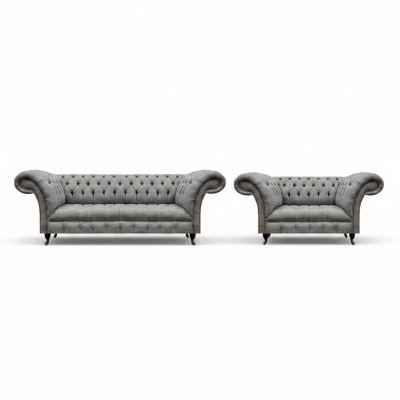 Chesterfield Gro Komplett Wunnzëmmer Drësëtzer Sofa Luxus Fautteuil Nei