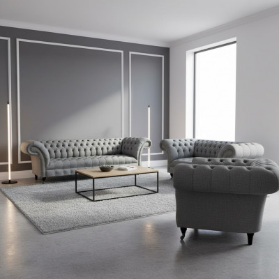 Wunnzëmmer Gro Set 3-Stéck Luxus Canapéen Canapé-Garnitur Sëtz Chesterfield