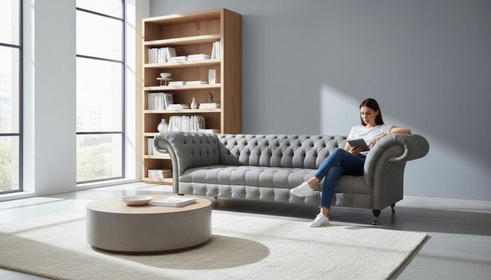 Wunnzëmmer Luxus Gro Véierplaziges Sofa Chesterfield Neit Gepolsterten Miwwelen