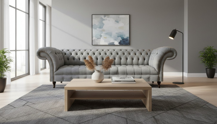Wunnzëmmer Luxus Gro Véierplaziges Sofa Chesterfield Neit Gepolsterten Miwwelen