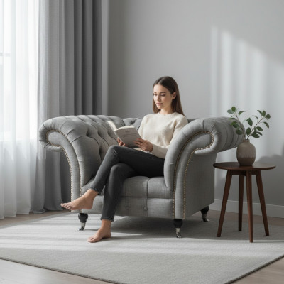 Luxe Canapé Stoff Fotell Wunnzëmmer Chesterfield Polstersëtz Gro