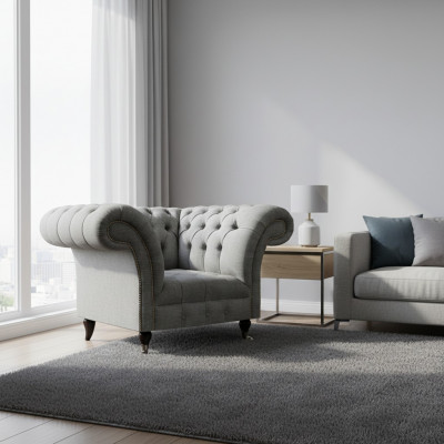 Luxe Canapé Stoff Fotell Wunnzëmmer Chesterfield Polstersëtz Gro