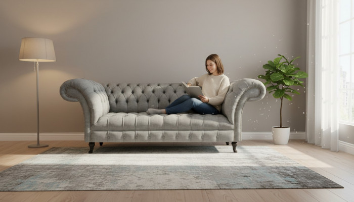 Wunnzëmmer Dräisëtzer Sofa Polstermöbel Chesterfield Couch Textil Nei