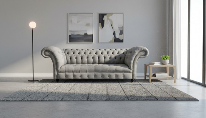 Wunnzëmmer Dräisëtzer Sofa Polstermöbel Chesterfield Couch Textil Nei