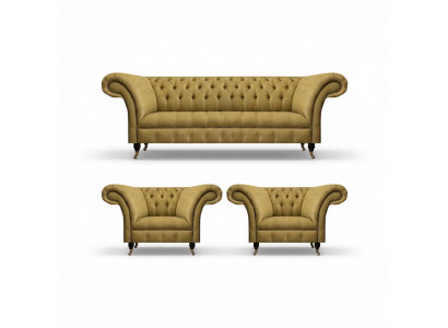 Gelb Wohnzimmer Set Komplett 2x Sessel Chesterfield Dreisitzer Sofa Couch