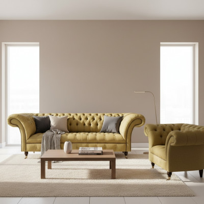 Chesterfield dräisëtzeger Canapé Polstermöbel Neie Fauteuil Polster Sëtz Wunnzëmmer