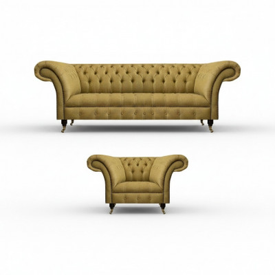 Chesterfield dräisëtzeger Canapé Polstermöbel Neie Fauteuil Polster Sëtz Wunnzëmmer