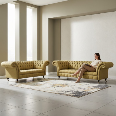 Luxus Miwwelen Sofagarnitur Couch Sofa Polsterset Garnitur Chesterfield