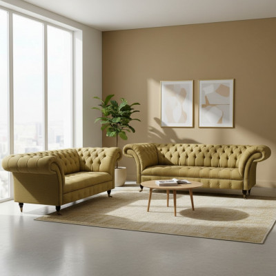 Luxus Miwwelen Sofagarnitur Couch Sofa Polsterset Garnitur Chesterfield