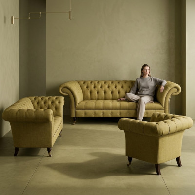 Komplettverkleedung fir d'Wunnzëmmer 3-Stéck Chesterfield Sofaen Textil Sofa Still