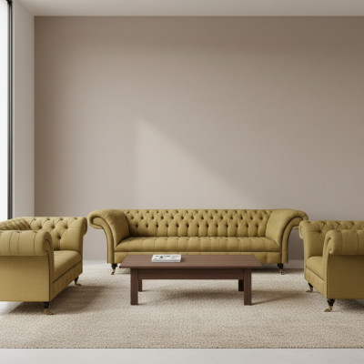 Komplettverkleedung fir d'Wunnzëmmer 3-Stéck Chesterfield Sofaen Textil Sofa Still