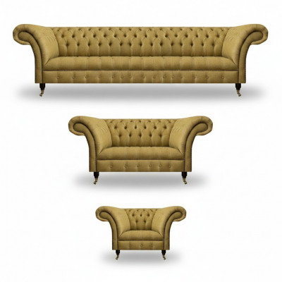 Komplettverkleedung fir d'Wunnzëmmer 3-Stéck Chesterfield Sofaen Textil Sofa Still