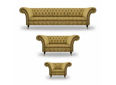 Komplettverkleedung fir d'Wunnzëmmer 3-Stéck Chesterfield Sofaen Textil Sofa Still