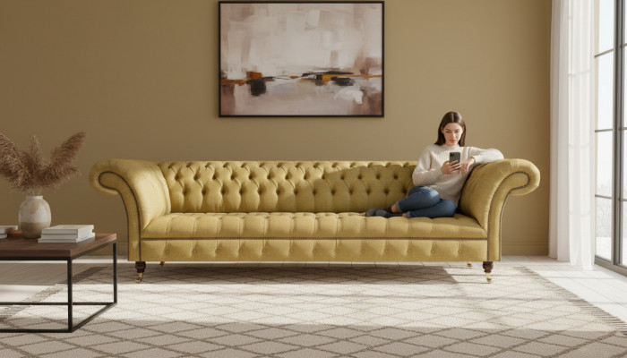Luxus Sofa Véiersëtzer Couch Wunnzëmmer Chesterfield Textil Polstermöbel