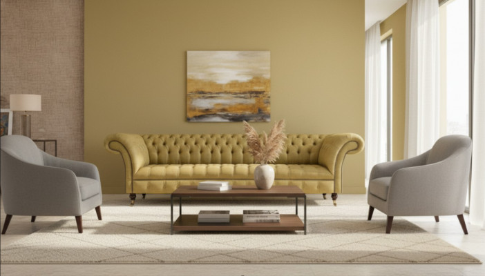 Luxus Sofa Véiersëtzer Couch Wunnzëmmer Chesterfield Textil Polstermöbel