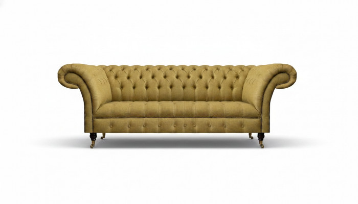Chesterfield Dräsëtz-Couch Fëndelstéck Wohnungscouch Ariichtung Luxusstoff