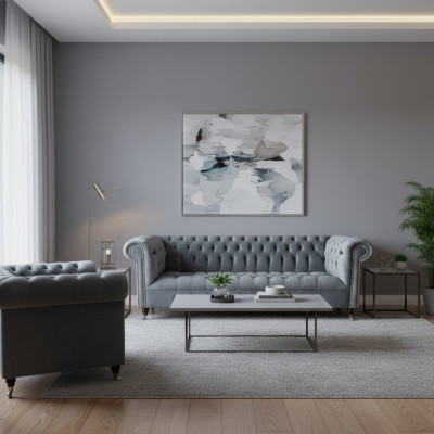 Wunnzëmmer Komplett Dräisëtzeger Sofa Couch Fauteuil Luxus Ariichtung Chesterfield