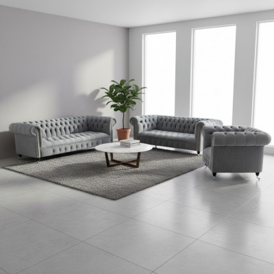 Luxus Set 3-deelzeg Sofagarnitur Wunnzëmmer Chesterfield Gro Ariichtung Neit