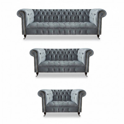 Luxus Set 3-deelzeg Sofagarnitur Wunnzëmmer Chesterfield Gro Ariichtung Neit