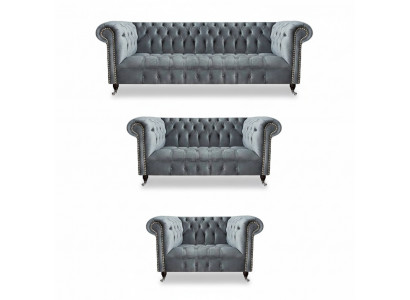 Luxus Set 3-deelzeg Sofagarnitur Wunnzëmmer Chesterfield Gro Ariichtung Neit