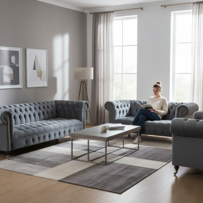 Wunnzëmmer Chesterfield Miwwelen Sofagarnitur 3 Stéck Nei Luxus Ariichtung