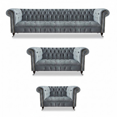 Wunnzëmmer Chesterfield Miwwelen Sofagarnitur 3 Stéck Nei Luxus Ariichtung