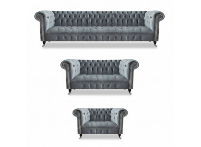 Wunnzëmmer Chesterfield Miwwelen Sofagarnitur 3 Stéck Nei Luxus Ariichtung