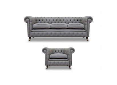 Sofagarnitur Couch Polster Chesterfield Design Sofa Dräisëtzer Set Fautteuil