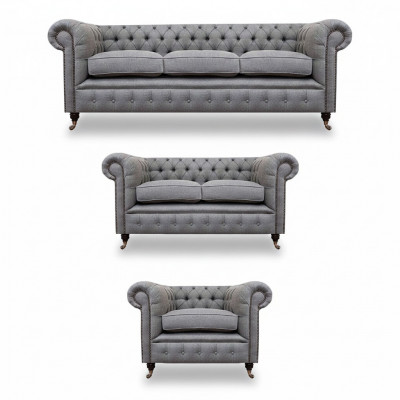 Chesterfield Sofa Set Stoff Textil Polster Couch Sofa Garnitur 3 Stéck Nei