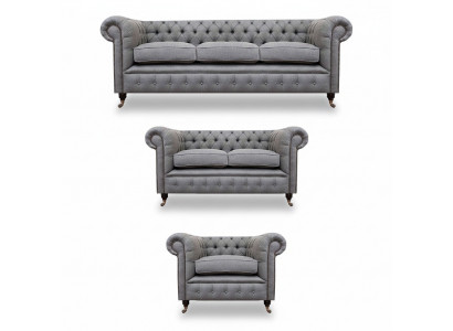 Chesterfield Sofa Set Stoff Textil Polster Couch Sofa Garnitur 3 Stéck Nei