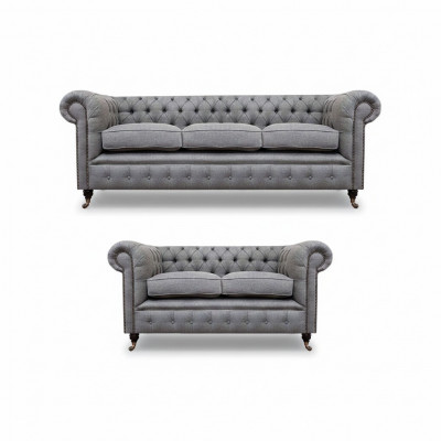 Chesterfield Design Luxus Gepolstert Sofa Couch Sëtz Garnitur Textilstëff Sofagarnitur