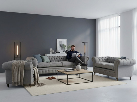 Canapé-Set Stoff Textil Polstersofa Chesterfield Living Zëmmer Neit Design