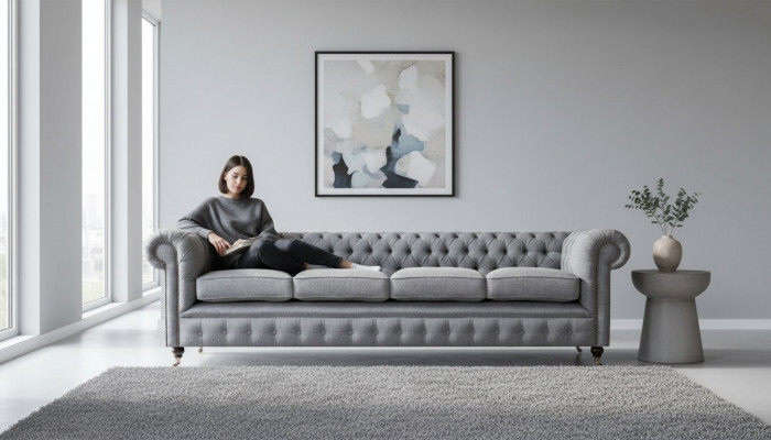 Chesterfield Véiersëtzere Gro Sofa Couch Wunnzëmmer Ariichtung Nei Textil